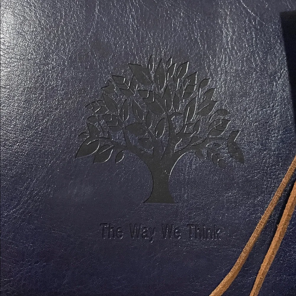 Artive A5 Tree The Way We Think Navy Blue Leather Journal Leaf Charm Tan Color